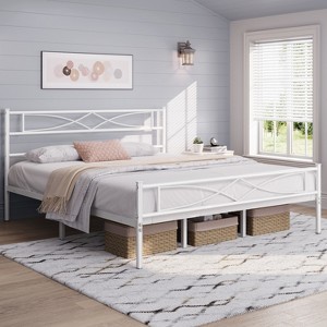 Yaheetech Simple Metal Bed Frame with Curved Design Headboard and Footboard - 1 of 4