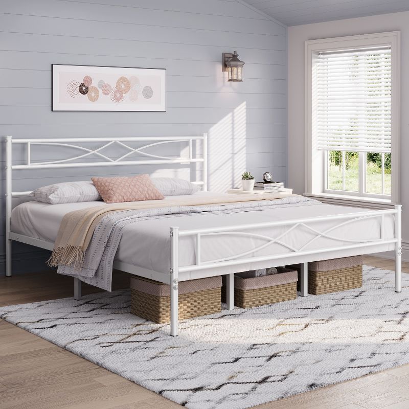 Yaheetech Simple Metal Bed Frame with Curved Design Headboard and Footboard, 2 of 7