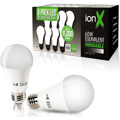 fortvivlelse smør udvikling af Ionx 8-pack A19 Dimmable Led Light Bulbs, E26 Edison Base, 60 Watt  Equivalent, 3000k Soft White : Target