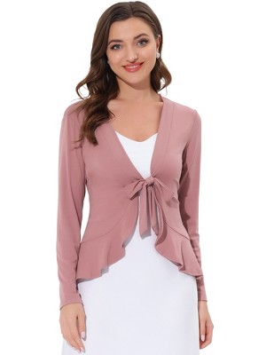 INSPIRE CHIC Women's Tie Front Long Sleeve Crop Ruffle Knit Cardigan Sweaters