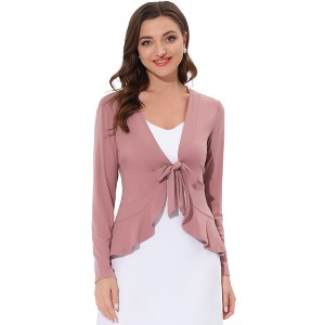 INSPIRE CHIC Women's Tie Front Long Sleeve Crop Ruffle Knit Cardigan Sweaters - 1 of 4