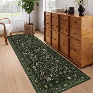 Botanical Area Rugs for Living Room Floral Leaves Pattern Rug Washable Farmhouse Soft Non-Slip Accent Carpet - 1 of 4