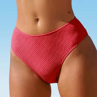 Women's Textured Cherry Red Mid Waisted Bikini Bottom Swimsuit - Cupshe