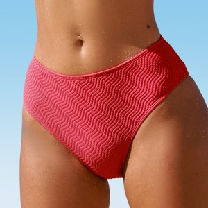 Women's Textured Cherry Red Mid Waisted Bikini Bottom Swimsuit - Cupshe - 1 of 4