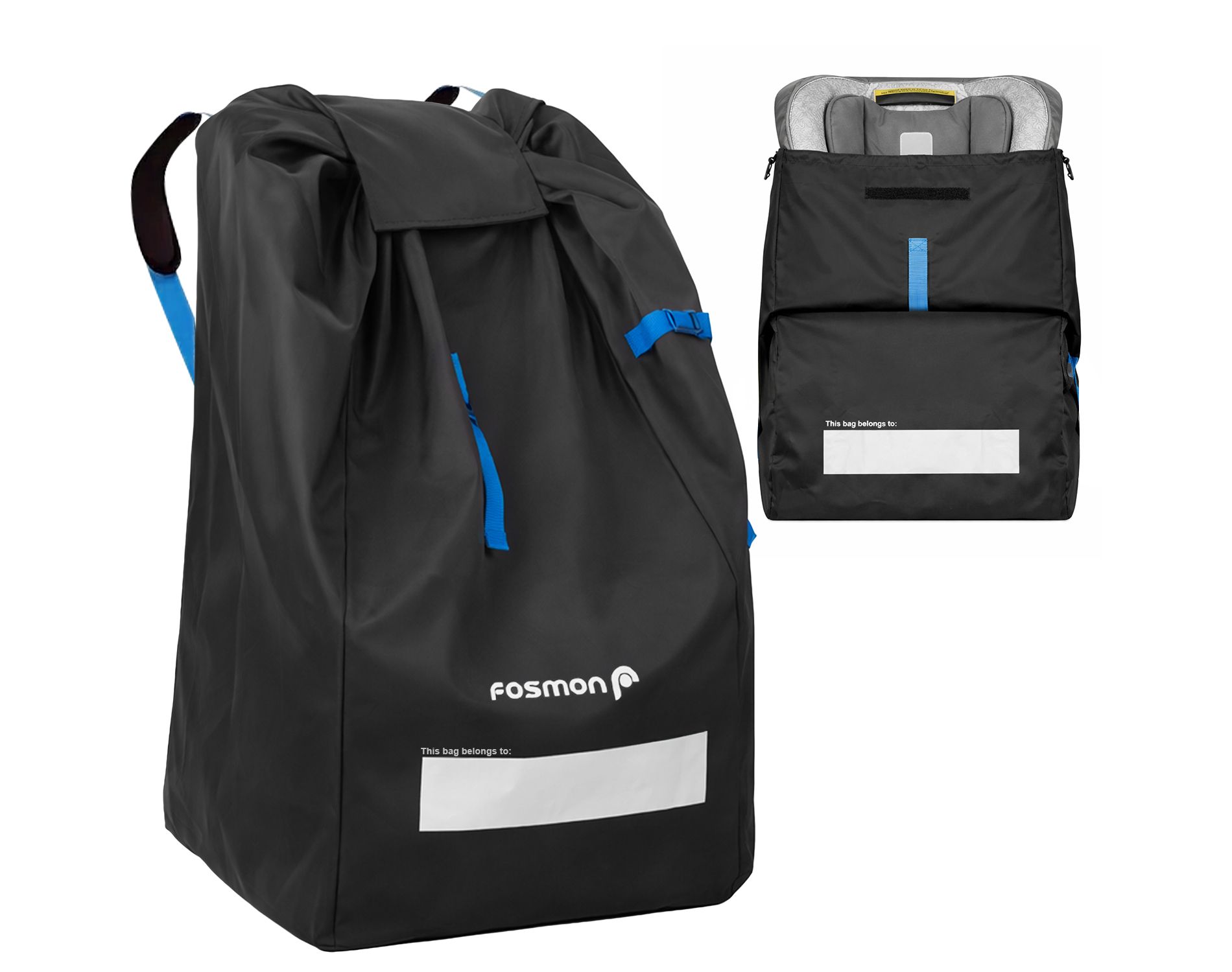 Fosmon Car Seat Travel Bag for Airplane with Padded Shoulder Strap, Car Seat Bag for Air Travel, Gate Check Bag, Car Seat Backpack for Stroller, Black