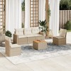 vidaXL Patio Sofa Set with Cushions Outdoor Furniture 6 Piece Poly Rattan - Beige and Cream - 2 of 4
