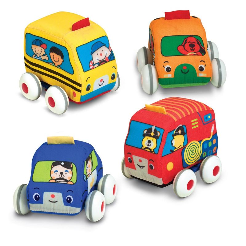 Melissa &#38; Doug K&#39;s Kids Pull-Back Vehicle Set - Soft Baby Toy Set With 4 Cars and Trucks and Carrying Case, 1 of 14