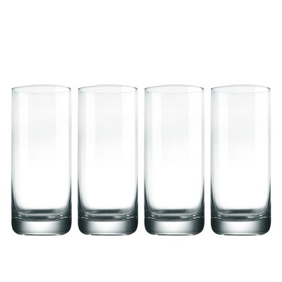 Set of 4 Tabla Home Highball Drinking Glasses Clear with Gold bottom band  Base