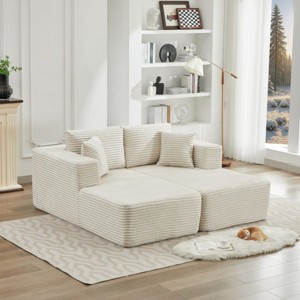 76" Cloud L-Shaped Sectional Couch with Double Chaise,Modular Deep Seat Beige Corduroy Sofa for Living Room,Modern Plush Sectional Couch-Coolbibila - 1 of 4