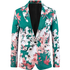 Lars Amadeus Men's Slim Fit Dress Party Flower Printed Floral Sport Coats - 1 of 4