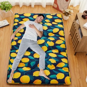 Nasitip Twin Japanese Futon Mattress,Foldable Floor Mattress with Modern Lemon Pattern, 1.5" Thicken Portable Roll Up Mat for Sleeping,Blue - 1 of 4