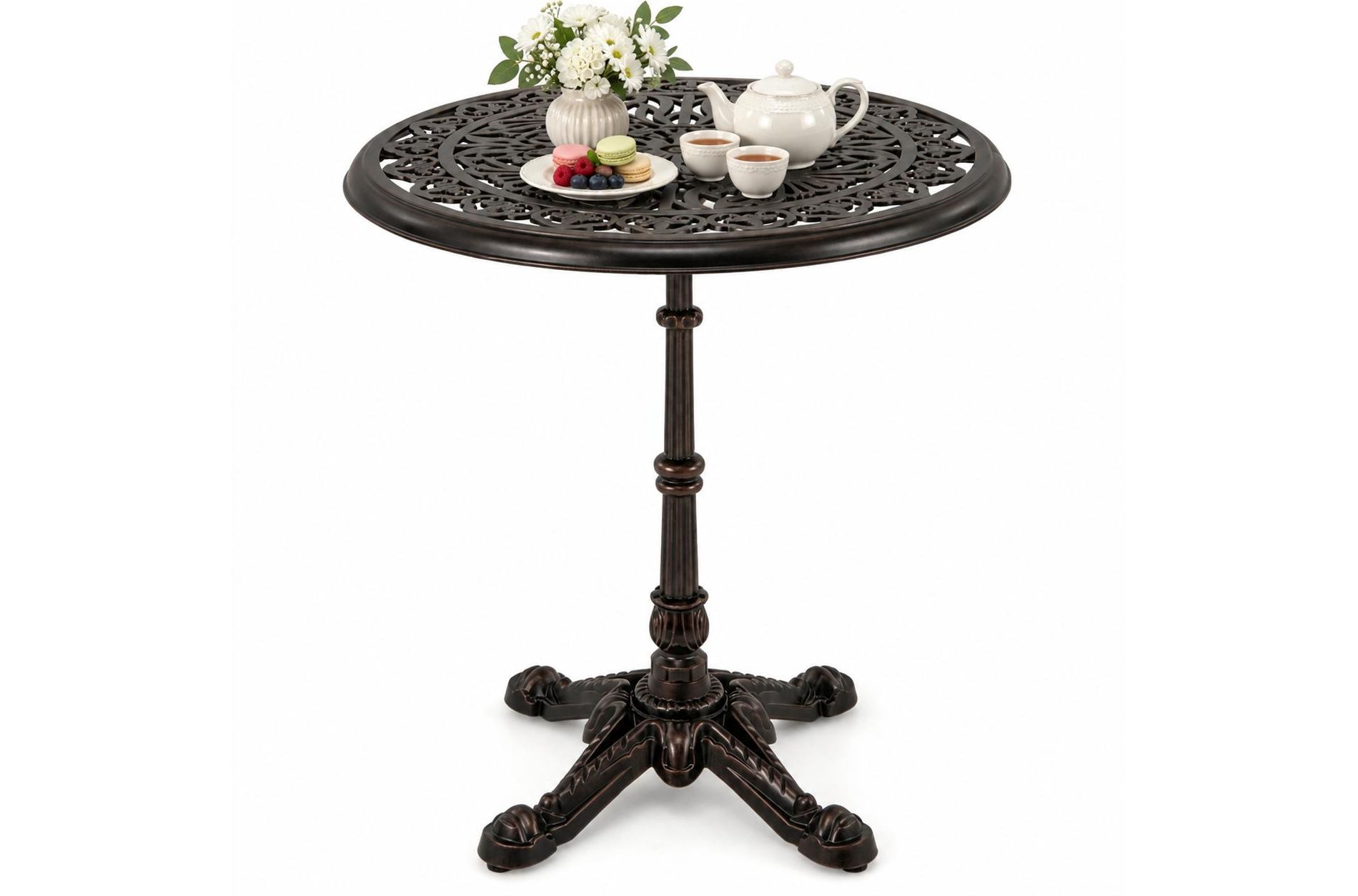 27 Inch Round Copper Cast Aluminum Outdoor Coffee Table with Hollow Top