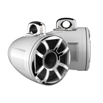 Wet Sounds REV 12 HD 12" Horn Loaded Compression Driver Tower Speakers with XS Grills & Stainless Fixed Clamps, 400 Watts RMS, White, Pair