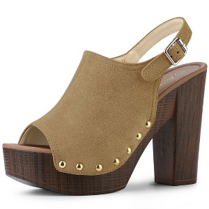 Allegra K Women's Open Toe Buckle Strap Slingback Platform Chunky Heel Sandals - 1 of 4