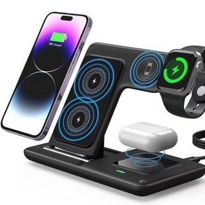 Wireless charging station 3-in-1 15 W fast charging charger stand, suitable for iPhone 16 15 14 13 12 11 X 8 Pro Max/Pro/Mini/Plus - 1 of 4