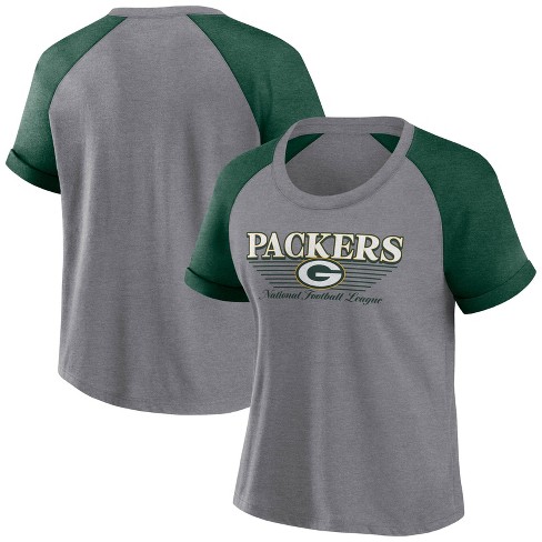 Nfl Green Bay Packers Women s Gray Raglan Scoop T shirt S Target