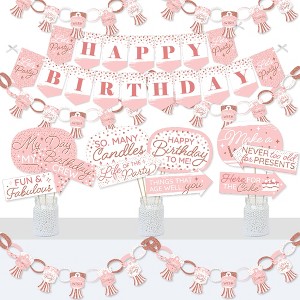 Big Dot of Happiness Pink Rose Gold Birthday - Banner and Photo Booth Decorations - Happy Birthday Party Supplies Kit - Doterrific Bundle - 1 of 4