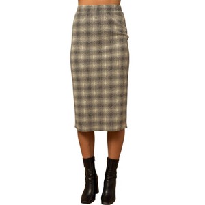 Women's Elastic Waist Back Slit Plaid Midi Skirt - Bloomero - 1 of 4