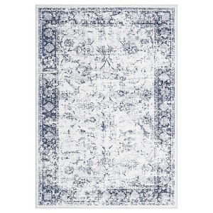 Washable Vintage Rug Non Slip Low Pile Rug Soft Throw Floor Cover Floral Foldable Indoor Carpet for Living Room Bedroom Playroom Nursery - 1 of 4