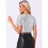INSPIRE CHIC Women's Sequin Glitter Short Sleeve Cropped Round Neck Tassel Cocktail Party Sparkly Top - 3 of 4