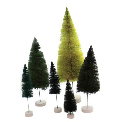 Christmas 15.5" Rainbow Trees Green Bottle Brush Village Decorate  -  Decorative Figurines