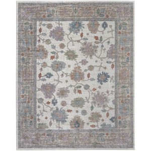 2' X 3' Ivory Brown And Blue Floral Distressed Area Rug - 1 of 4