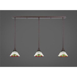 Toltec Lighting Any 3 - Light Chandelier in  Bronze with 7" Green Sunray Art Glass Shade - 1 of 1