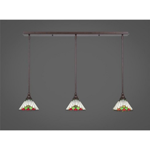 Toltec Lighting Any 3 - Light Chandelier in  Bronze with 7" Green Sunray Art Glass Shade - image 1 of 1