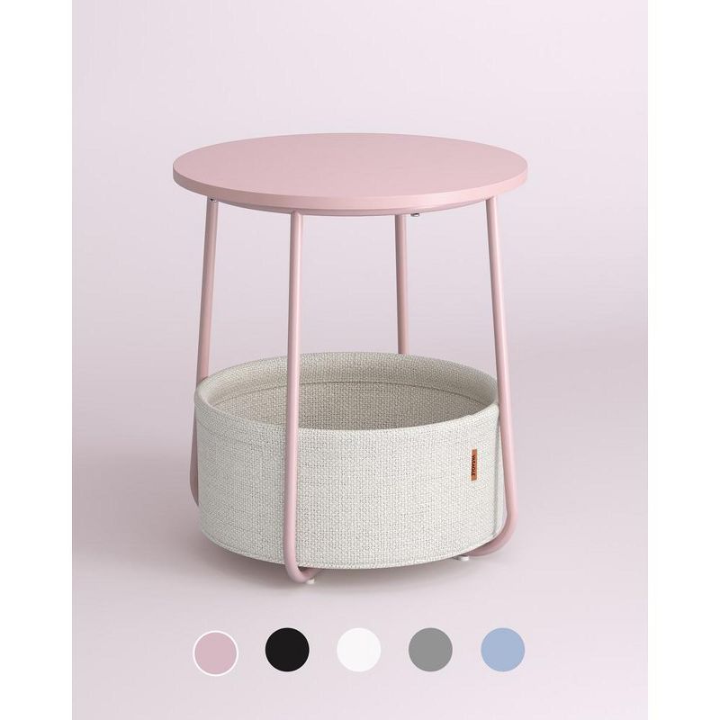 VASAGLE Small Round Side End Table, Modern Nightstand with Fabric Basket, 3 of 7