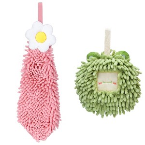 REGALWOVEN 2 Packs Soft Absorbent Cute Decorative Chenille Hand Towel for Bathroom 6" x 15"/7" x 7" - 1 of 4