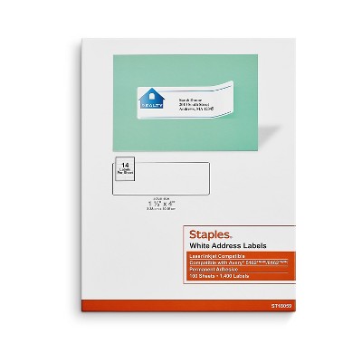 Staples Laser/Inkjet Address Labels 1 1/3" x 4" White 14 Labels/Sheet 18059/SIWO120