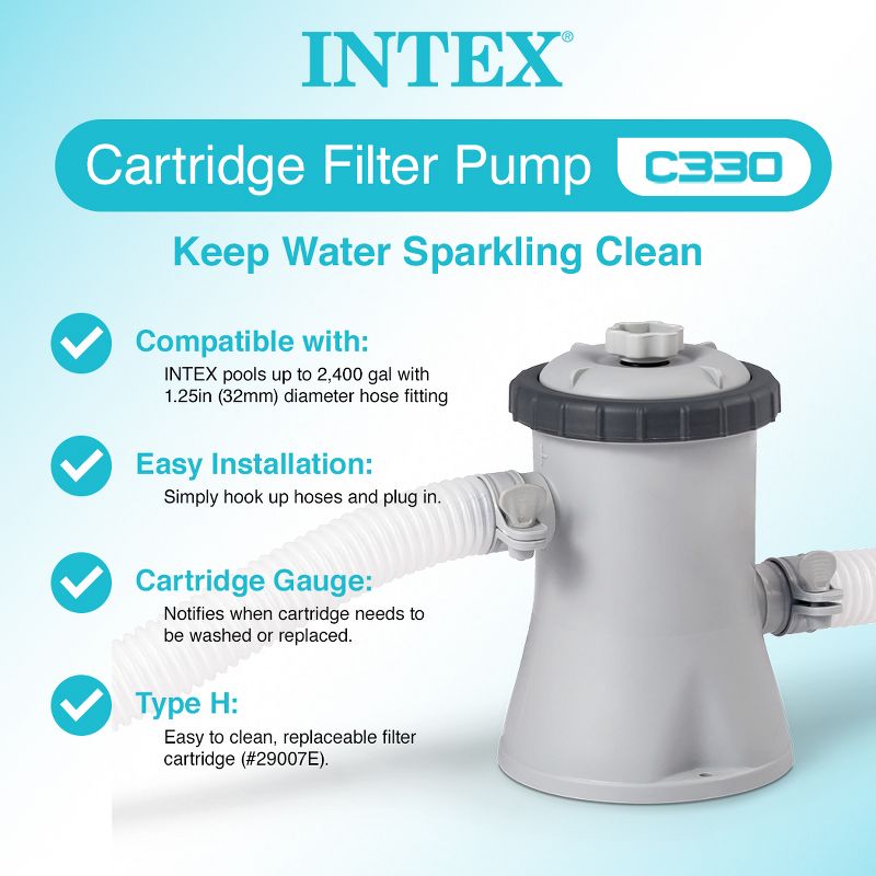INTEX C330 Krystal Clear Cartridge Filter Pump for Above Ground Pools: 330 GPH Pump Flow Rate – Improved Circulation and Filtration – Easy, 4 of 7