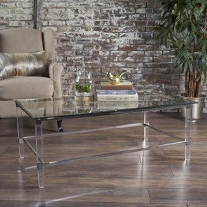 GDFStudio Bayor Modern Tempered Glass Rectangular Coffee Table, Clear/Silver - 1 of 4