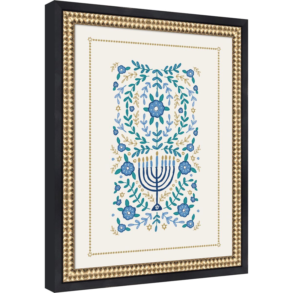 Kate and Laurel VYD Hanukkah Garden by Vicky Yorke Framed Mounted Canvas Wall Art Print, Castellan Black, 13x16