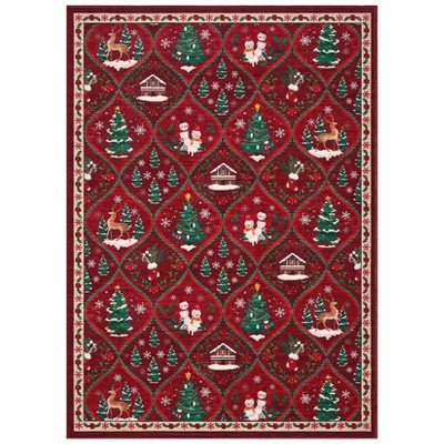 Washable Chirstmas Decorative Living Room Rugs, Winter Holiday Reindeer Snowman Print Dining Room Carpet