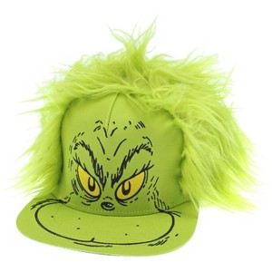 Dr. Seuss Hat Grinch Fur Hair Costume Snapback Cap Green - 1 of 3