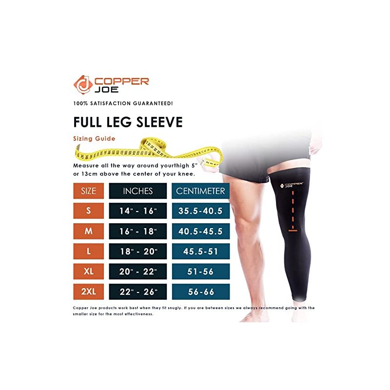 Copper Joe Full Leg Compression Sleeve - Support for Knee, Thigh, Calf, Arthritis, Running and Basketball. Single Leg Pant For Men & Women, 2 of 13