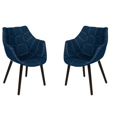 LeisureMod Milburn Accent Chairs Set of 2 for Living Rooms, Offices, Lounges – Denim Upholstered Fabric, Mid-Century Arm Chairs, Comfortable Seating