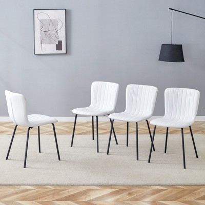 FURNIinspire Dining Chairs A Pack Of 4 Luxury Dining Chairs For Dining Room, Metal Legs Dining Chairs With PU Cushion, White, 20"*16"*31"