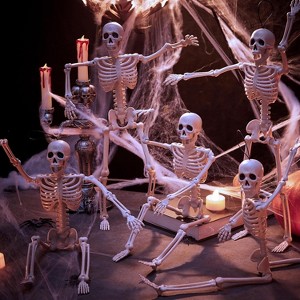 Joyfy 16” 5 PCS Halloween Full Body Poseable Skeleton, Full Body Hanging Skeletons with Movable Joints for Graveyard Haunted House Party Prop Decor - 1 of 4