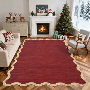 Washable Rug Modern Scalloped Rug Non Slip, Neutral Indoor Carpet - 1 of 4