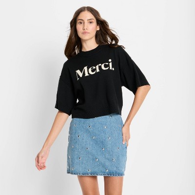 Women's Denim Studded Mini A-Line Skirt - Future Collective Blue Denim - image 3