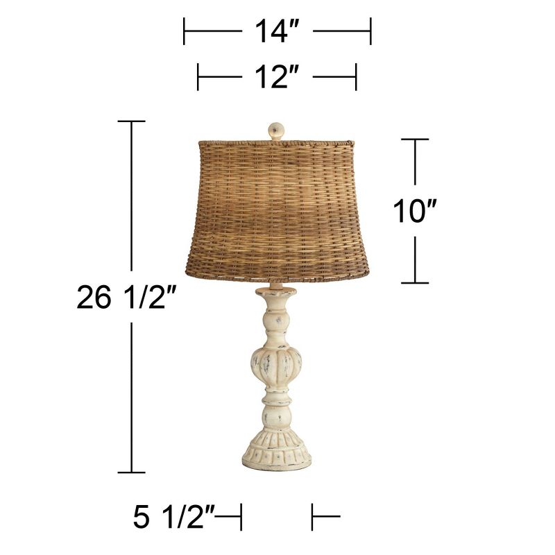 John Timberland Trinidad Country Cottage Table Lamps 26 1/2" High Set of 2 Antique White Candlestick Rattan Tapered Drum Shade for Bedroom Living Room, 4 of 6