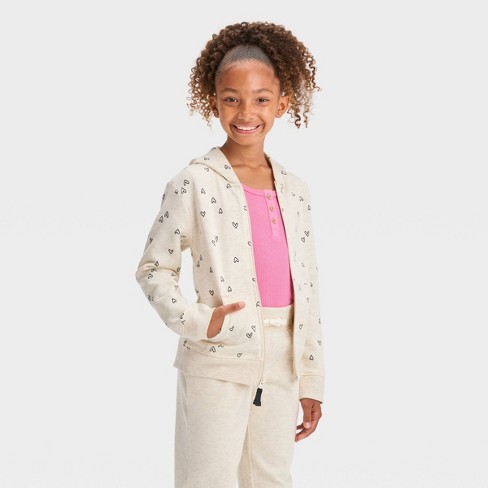 Girls' Zip-up Fleece Hoodie Sweatshirt - Cat & Jack™ Charcoal Gray L :  Target