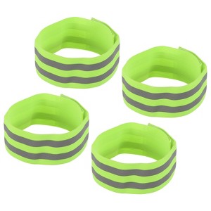 Unique Bargains Reflective Bands for Arm Wrist Ankle Leg 14x2 Inch Strip Green 4 Pack - 1 of 4