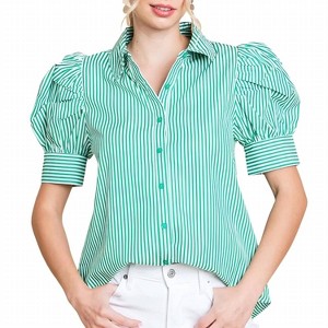 Women's Striped 3/4 Draped Sleeves Top - Jodifl - 1 of 4