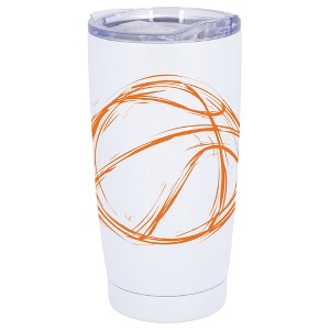 100 North 20 Ounce Stainless Steel On the Go Travel Tumbler With Push Top Lid, Basketball Sketch White - 1 of 4