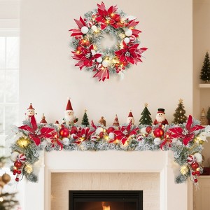 24 Inch Pre-Lit Xmas Wreath for Fireplace Window Wall Decor - 1 of 4