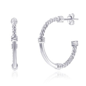 Bella Silver Sterling Silver, 28mm Rope & Polished Half Hoop Earrings - Silver - 1 of 2