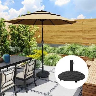 Black Concrete Round Patio Umbrella Base with Wheels